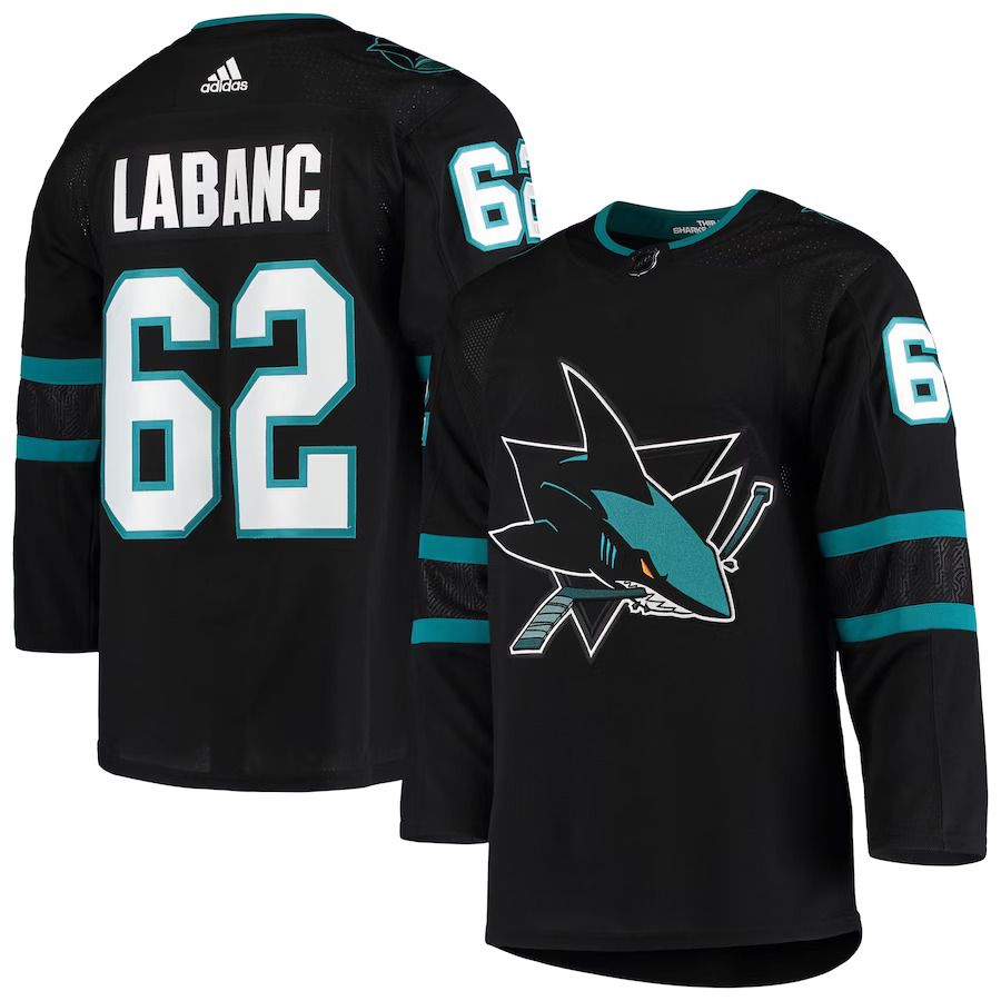 Men San Jose Sharks 62 Kevin Labanc adidas Black Alternate Authentic NHL Jersey